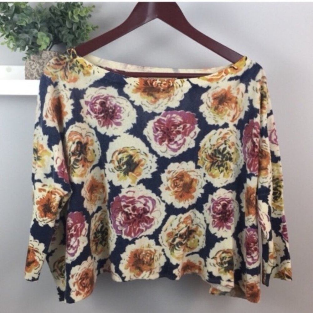 Anthro Cropped Floral Pullover Sweater